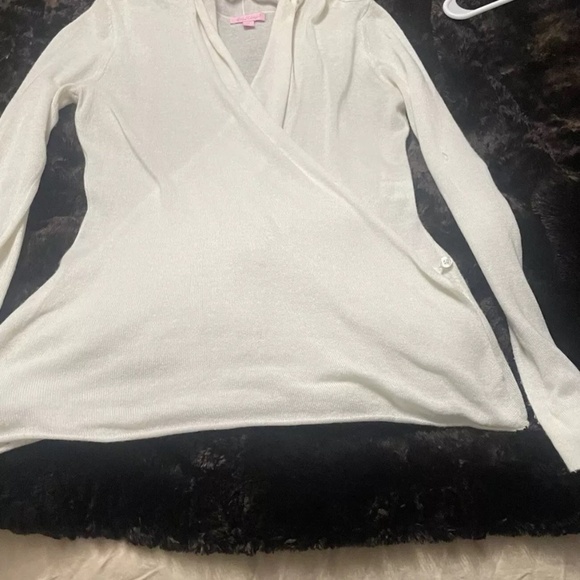 Lilly Pulitzer Sydelle Wrap Sweater, Ivory, Cashmere Blend, Size Medium - Picture 11 of 16